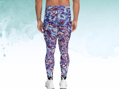 Men’s Science Print Leggings, Soft Stretchy Meggings for Workout or Layering, Bold Summer Activewear for Men, Men's Exercise Pants