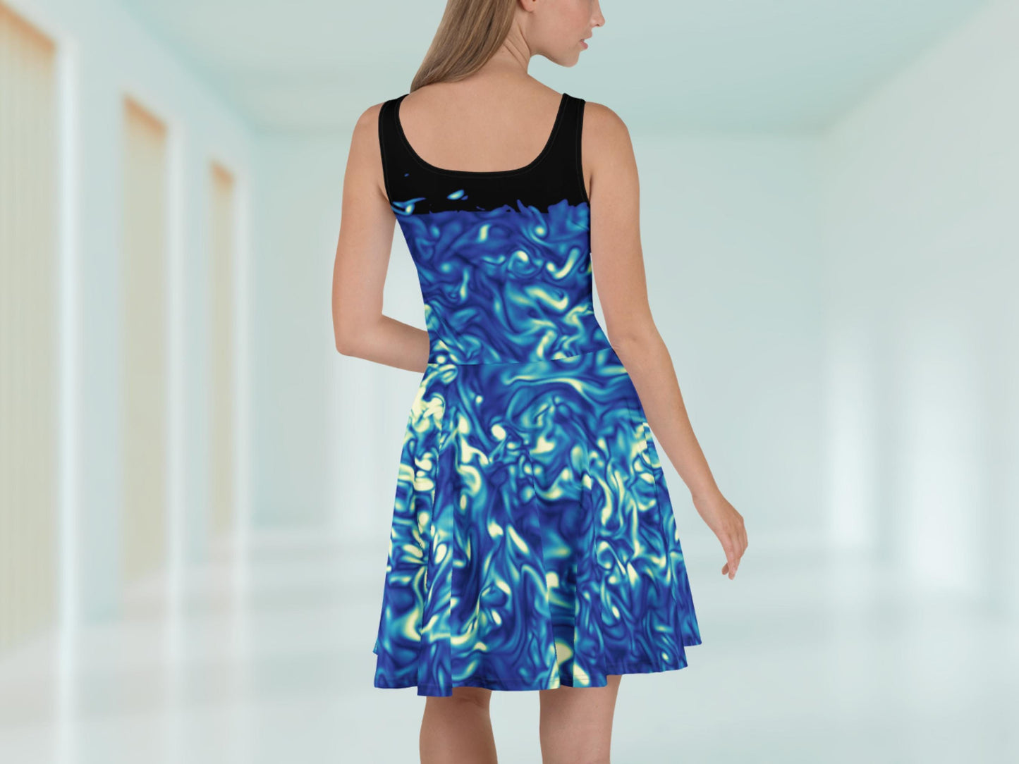Science Print Skater Dress – Flowy, Flirty, Sleeveless Summer Style, Vacation-Ready, Eye-Catching Fluid Pattern, Lightweight & Soft
