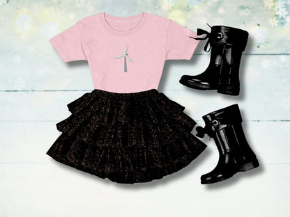 Wind Turbine Embroidery Baby Tee, Renewable Energy Toddler T-shirt, Cotton Embroidered Wind Energy Shirt for Little Ones