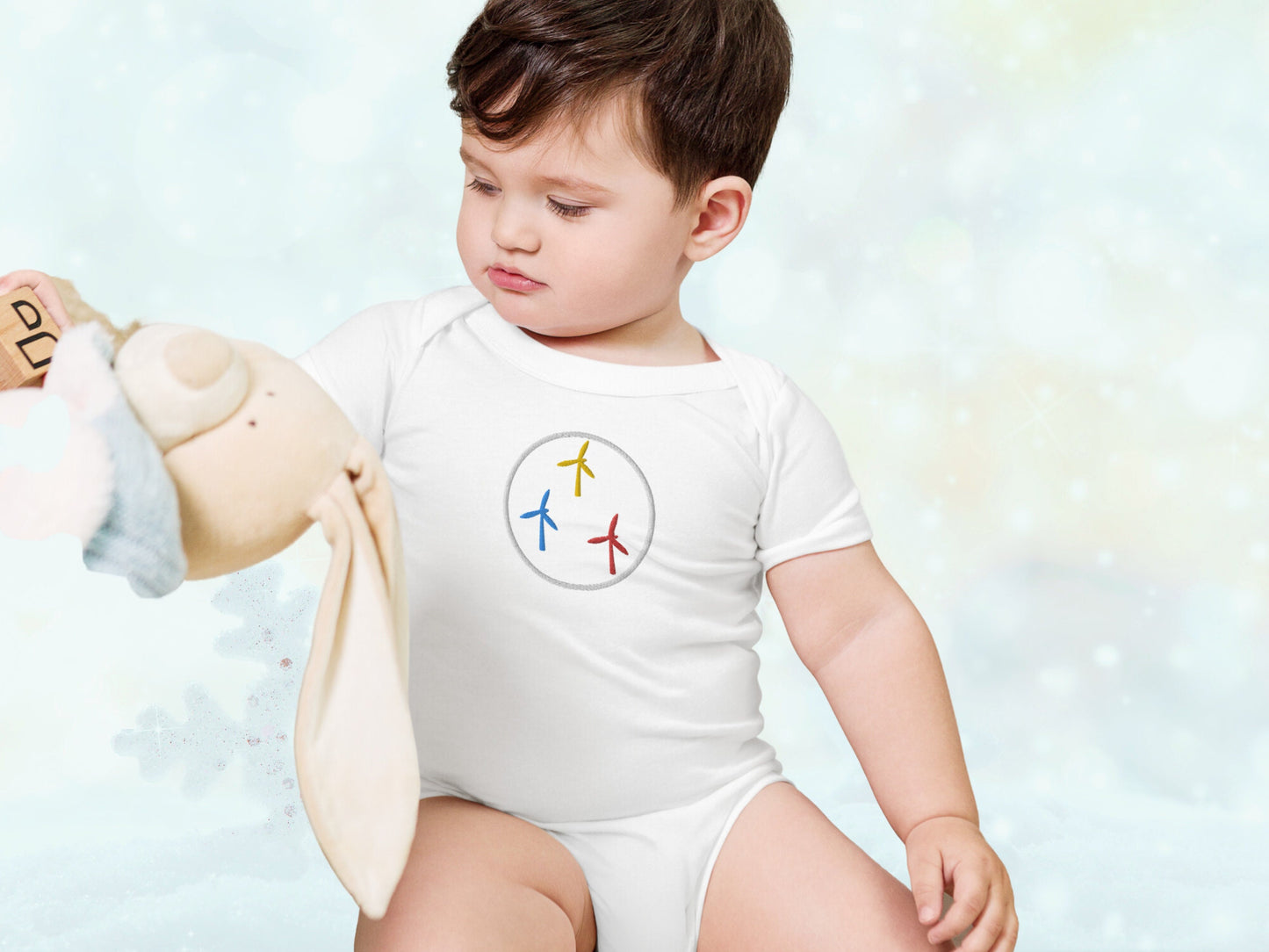 Colorful WindTurbines Embroidery Baby Onesie Bodysuit