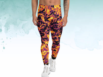 Men’s Science Print Leggings, Soft Stretchy Meggings for Workout or Layering, Bold Summer Activewear for Men, Men's Exercise Pants