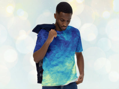 Men's stretchy Tie-dye Like Patterned T-shirt, Casual Versatile Shirt for Him, Elastic Stretchy Print Jersey for Gym, Unique Patterened Tee