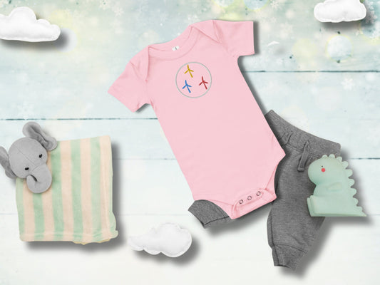Colorful WindTurbines Embroidery Baby Onesie Bodysuit