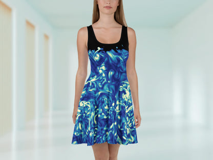 Science Print Skater Dress – Flowy, Flirty, Sleeveless Summer Style, Vacation-Ready, Eye-Catching Fluid Pattern, Lightweight & Soft