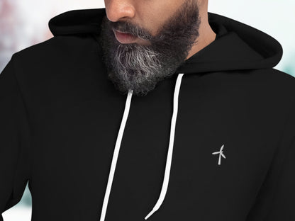 Wind Energy Embroidery Unisex Hoodie, Hooded Cotton Sweatshirt with Embroidered Wind Turbine, Renewables Supporters Pullover, Fleece Hoodie