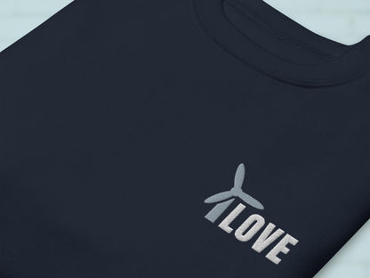 Unisex Wind Energy Embroidered Sweatshirt, Renewable Energy Cotton Pullover, Fleece Wind Turbine Crewneck Sweater, Comfy Green Energy Jumper