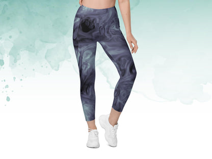 Sustainable High-Waist Tie-Dye Patterned  Leggings with Pockets,Pocketed Workout Leggings,2XS-6X Pilates Exercise Yoga Leggings for Women
