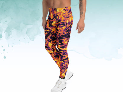 Men’s Science Print Leggings, Soft Stretchy Meggings for Workout or Layering, Bold Summer Activewear for Men, Men's Exercise Pants