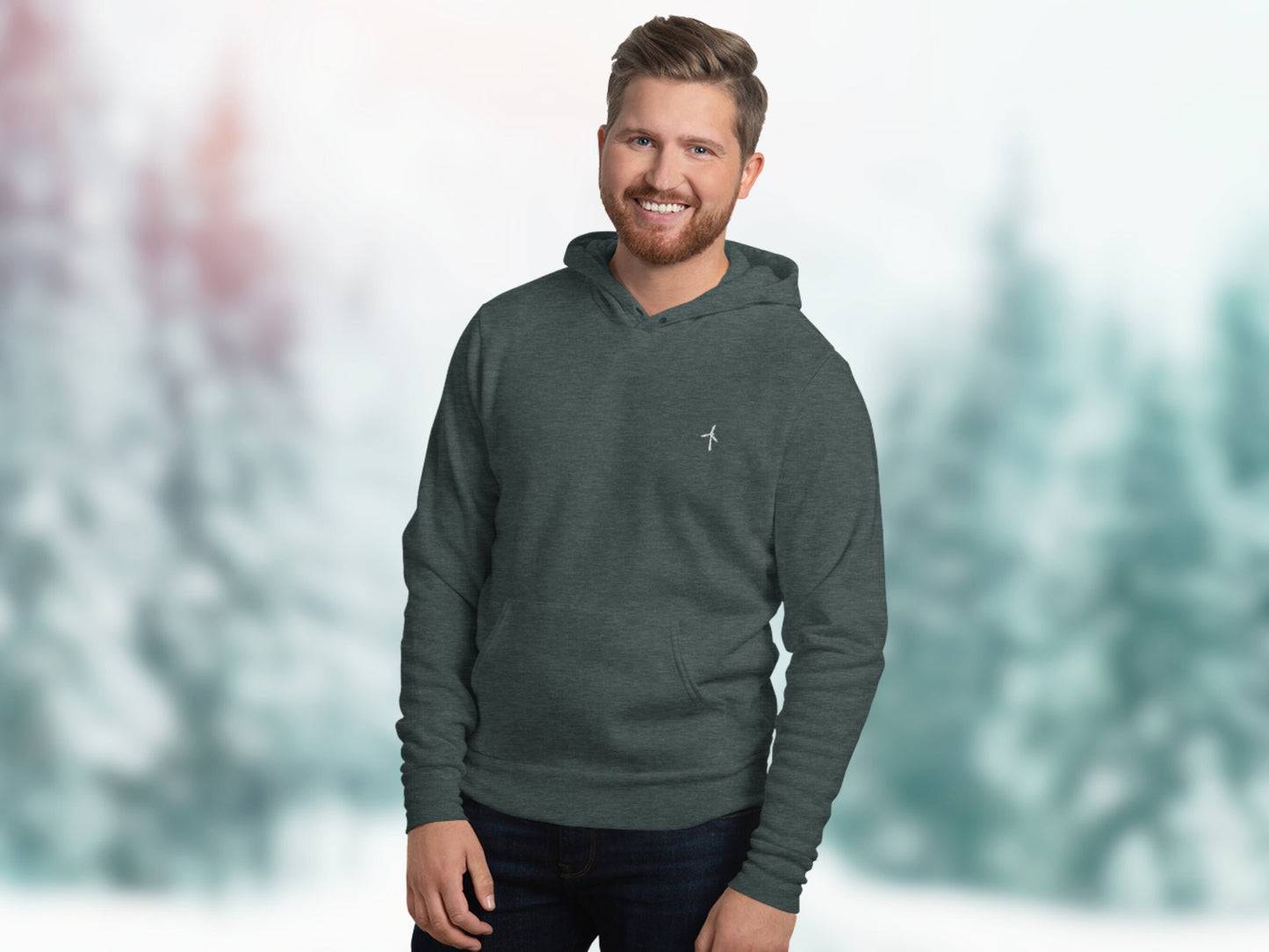 Wind Energy Embroidery Unisex Hoodie, Hooded Cotton Sweatshirt with Embroidered Wind Turbine, Renewables Supporters Pullover, Fleece Hoodie