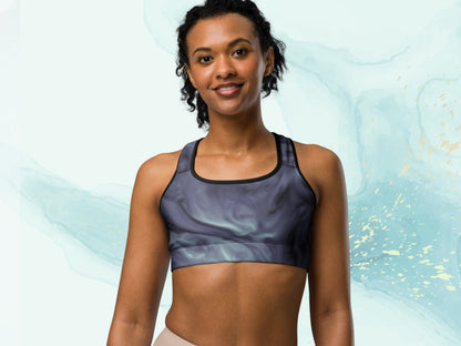 Tie Dye Patterened Padded Sports Bra, Elastic Stretchy Yoga Bra with Supporting Pads, XS to 2XL Women's Workout Exercise Bra, Athletic Bra