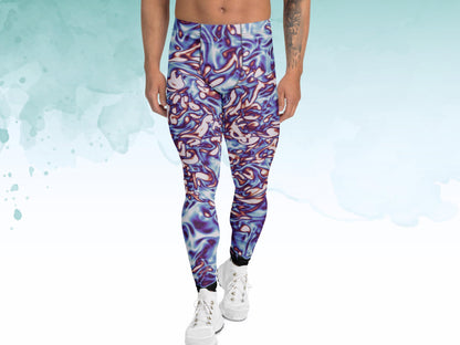 Men’s Science Print Leggings, Soft Stretchy Meggings for Workout or Layering, Bold Summer Activewear for Men, Men's Exercise Pants