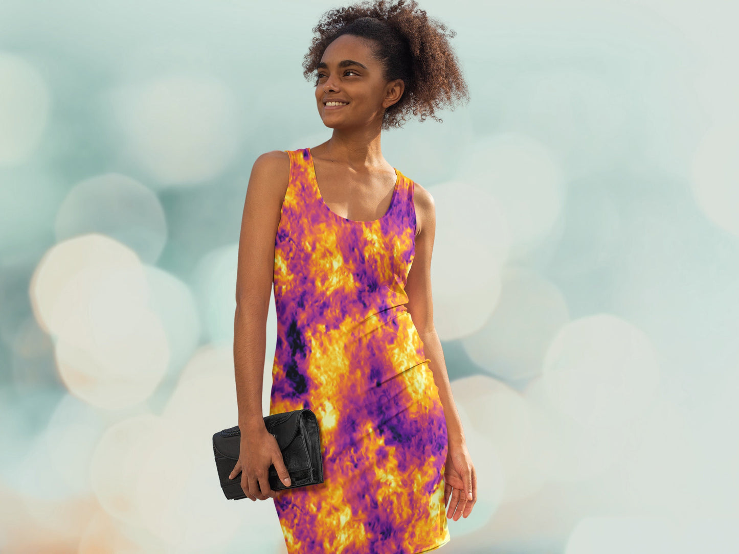 Sexy Fitted Bodycon Tie-Dye Patterned Dress, Holiday Skin Tight Dress, Unique New Year's Eve Dress, Christmas Figure Hugging Festive Dress