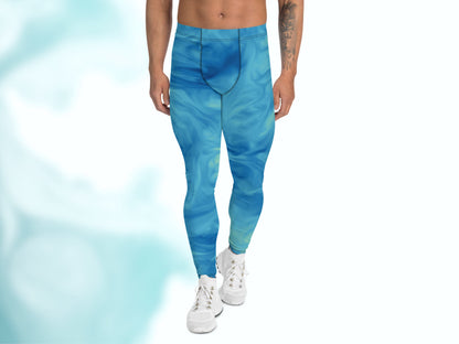 Tie-dye Patterned Meggings for Workout Yoga Running, Stretchy Leggings for Him, Men's Athletic Thermal Base Layer Exercise Compression Pants