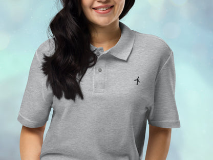 Unisex Pique Wind Turbine Embroidery Polo Shirt, Renewable Energy Lover’s Shirt, Wind Energy Fan Embroidered Polo Shirt, Golf Polo Gift