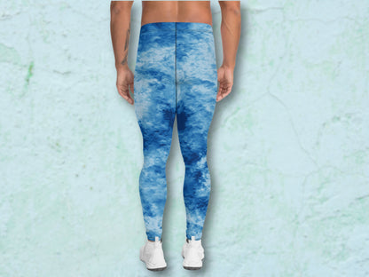 Soft Stretchy Men's Leggings for workout  yoga or everyday wear ,Tie-Dye like Patterned Meggings, Under Shorts Layer Leggings for Men