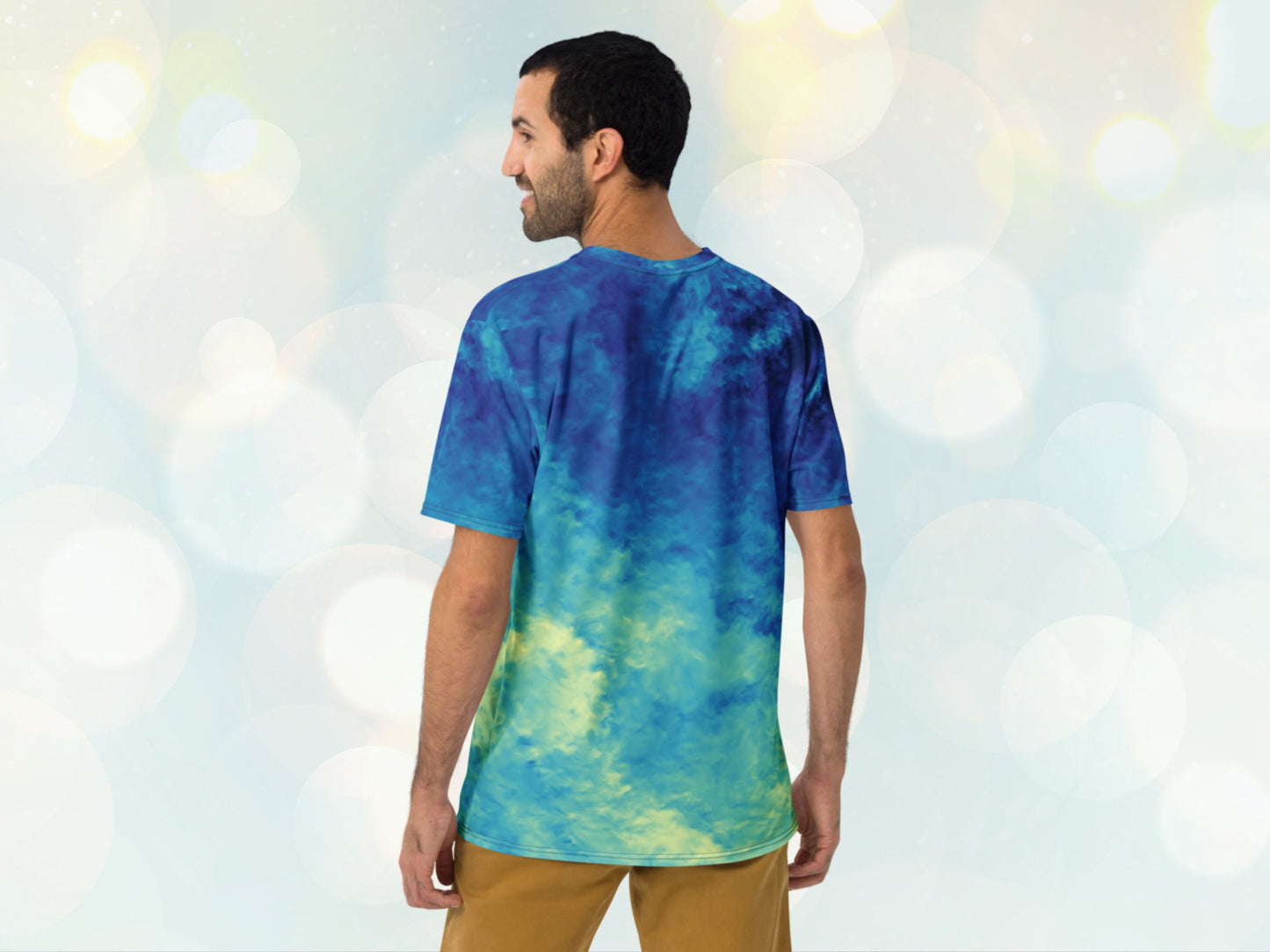 Men's stretchy Tie-dye Like Patterned T-shirt, Casual Versatile Shirt for Him, Elastic Stretchy Print Jersey for Gym, Unique Patterened Tee
