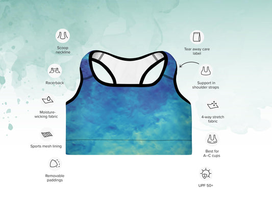 Gradient Water Blue Turbulence Padded Sports Bra