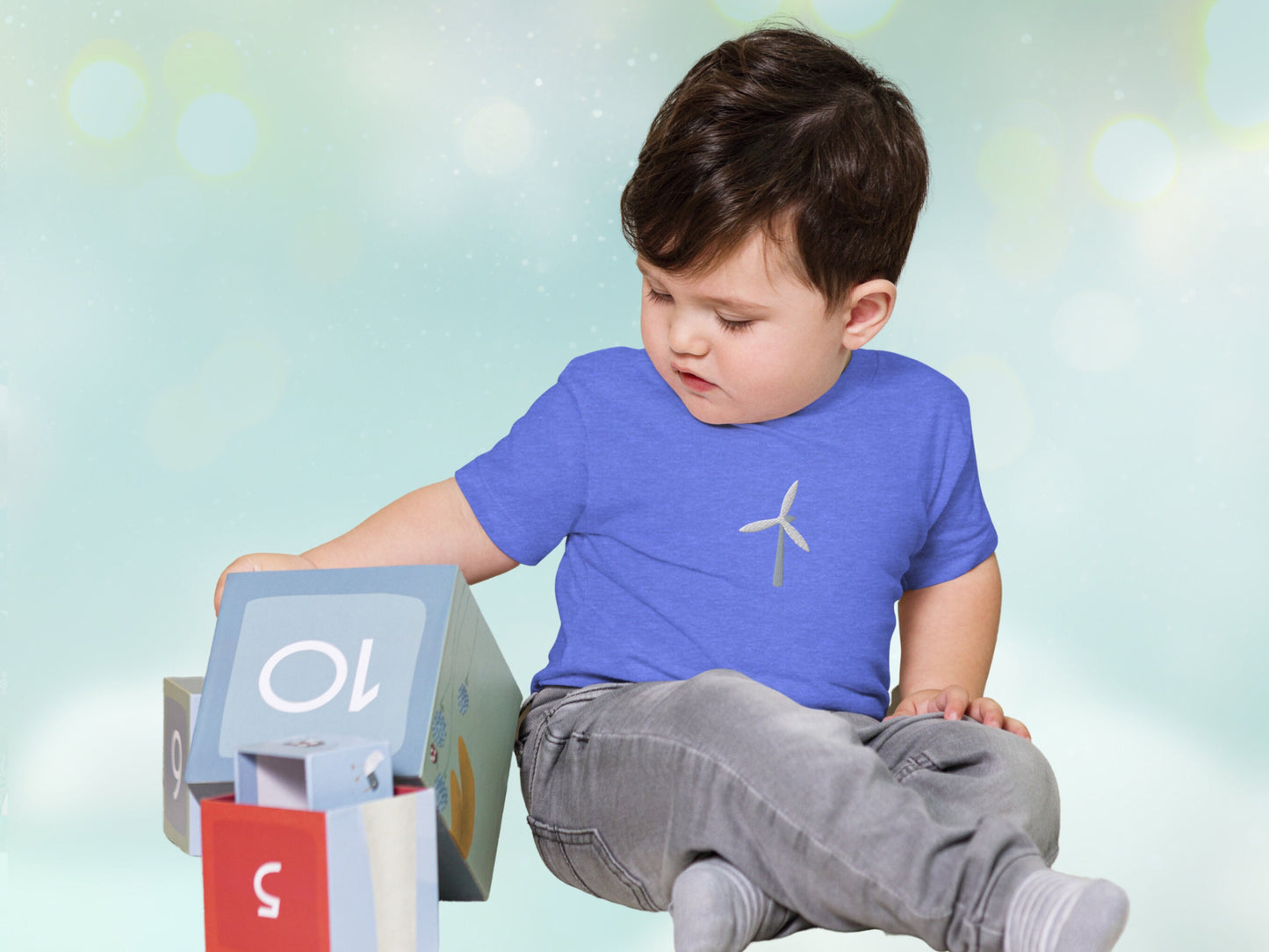 Wind Turbine Embroidery Baby Tee, Renewable Energy Toddler T-shirt, Cotton Embroidered Wind Energy Shirt for Little Ones