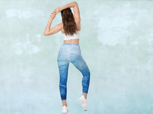 Gradient Light Blue Turbulence Pocketed Leggings