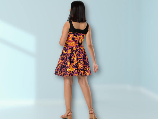 Science Print Skater Dress – Flowy, Flirty, Sleeveless Summer Style, Vacation-Ready, Eye-Catching Fluid Pattern, Lightweight & Soft