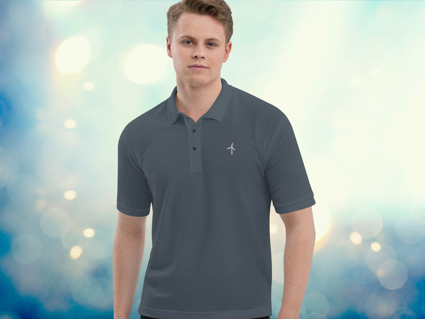 Wind Turbine Embroidered Men's Polo Shirt