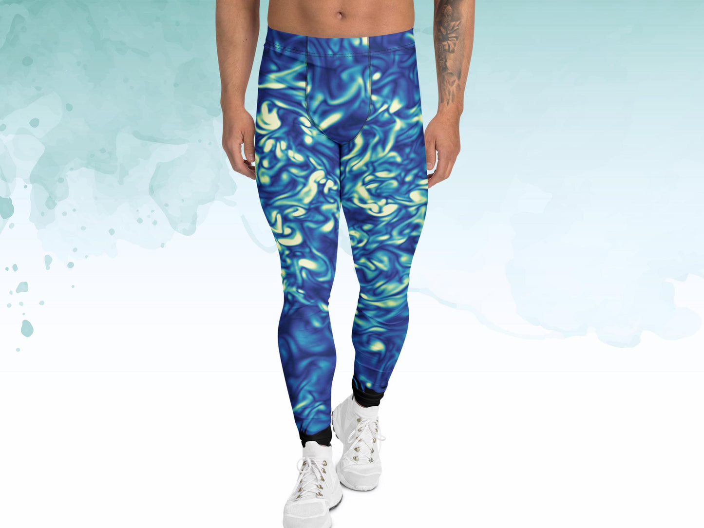 Men’s Science Print Leggings, Soft Stretchy Meggings for Workout or Layering, Bold Summer Activewear for Men, Men's Exercise Pants