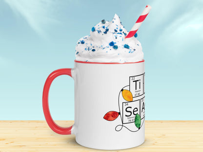 Red Ceramic Chemistry Mug, Holiday Coffee Mug Gift, Science-Themed Christmas Design, Festive STEM Lover Mug, Festive 11 oz Cup, Chemist Gift