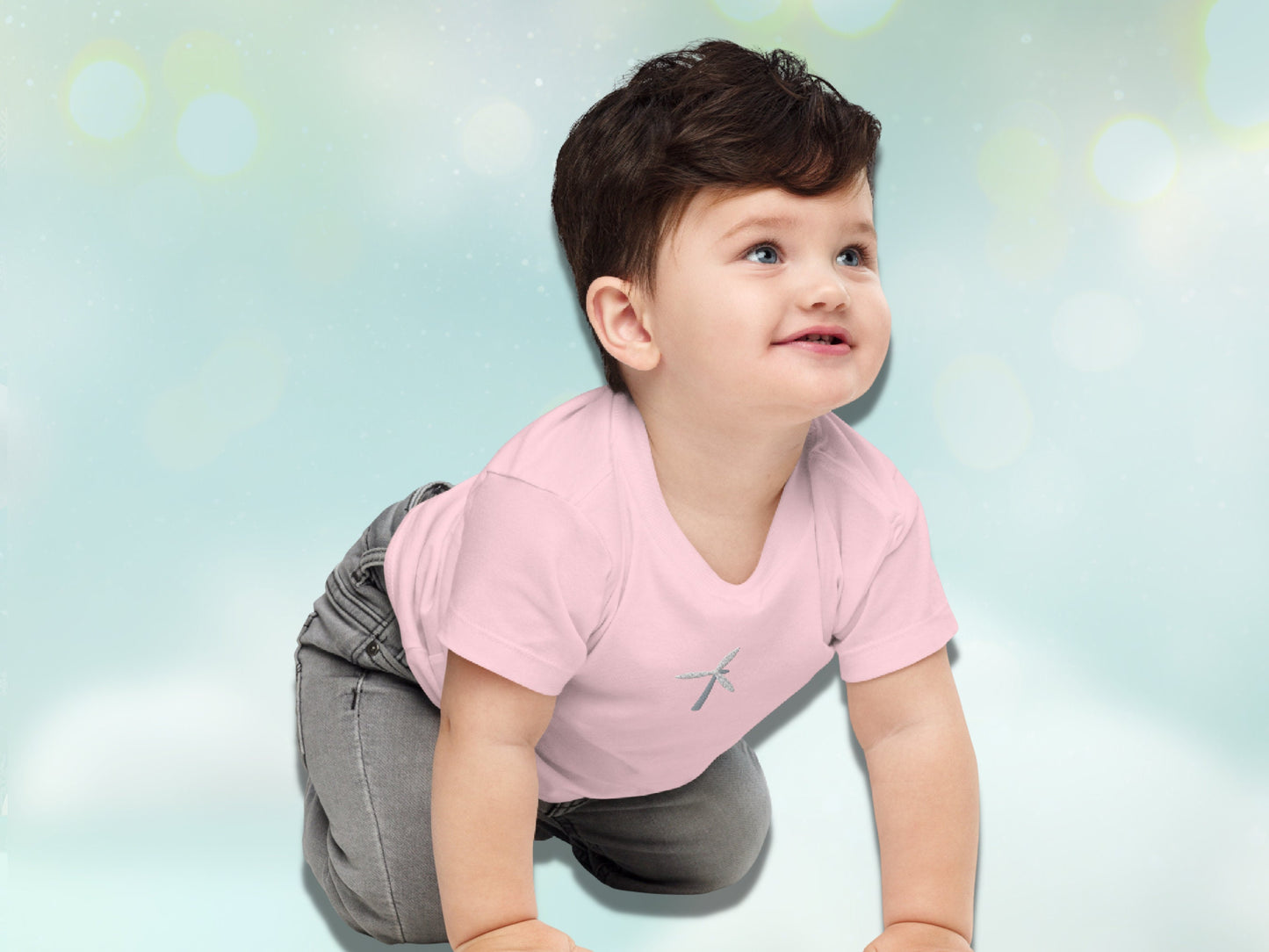 Wind Turbine Embroidery Baby Tee, Renewable Energy Toddler T-shirt, Cotton Embroidered Wind Energy Shirt for Little Ones