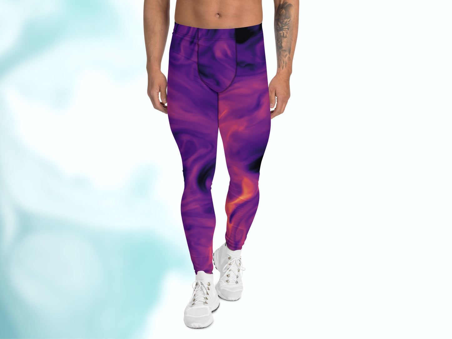 Tie-dye Patterned Meggings for Workout Yoga Running, Stretchy Leggings for Him, Men's Athletic Thermal Base Layer Exercise Compression Pants