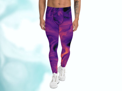 Tie-dye Patterned Meggings for Workout Yoga Running, Stretchy Leggings for Him, Men's Athletic Thermal Base Layer Exercise Compression Pants