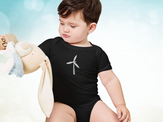 Wind Turbine Embroidery Gender Neutral Baby Onesie, Renewable Energy One Piece for Toddler