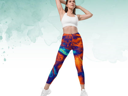 Sustainable High-Waist Tie-Dye Patterned  Leggings with Pockets,Pocketed Workout Leggings,2XS-6X Pilates Exercise Yoga Leggings for Women