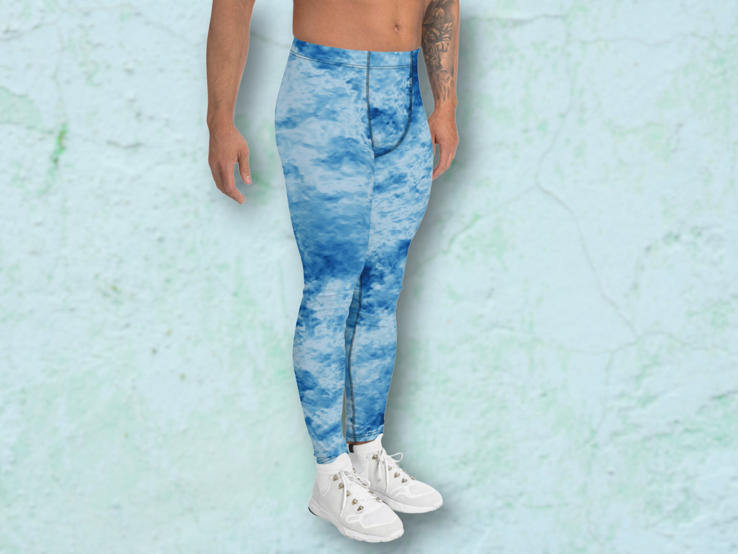Soft Stretchy Men's Leggings for workout  yoga or everyday wear ,Tie-Dye like Patterned Meggings, Under Shorts Layer Leggings for Men