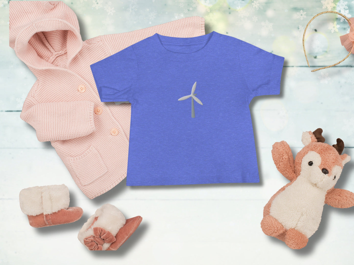 Wind Turbine Embroidery Baby Tee, Renewable Energy Toddler T-shirt, Cotton Embroidered Wind Energy Shirt for Little Ones