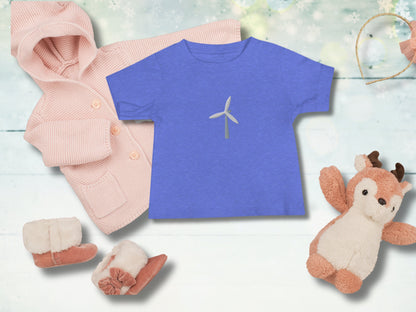 Wind Turbine Embroidery Baby Tee, Renewable Energy Toddler T-shirt, Cotton Embroidered Wind Energy Shirt for Little Ones