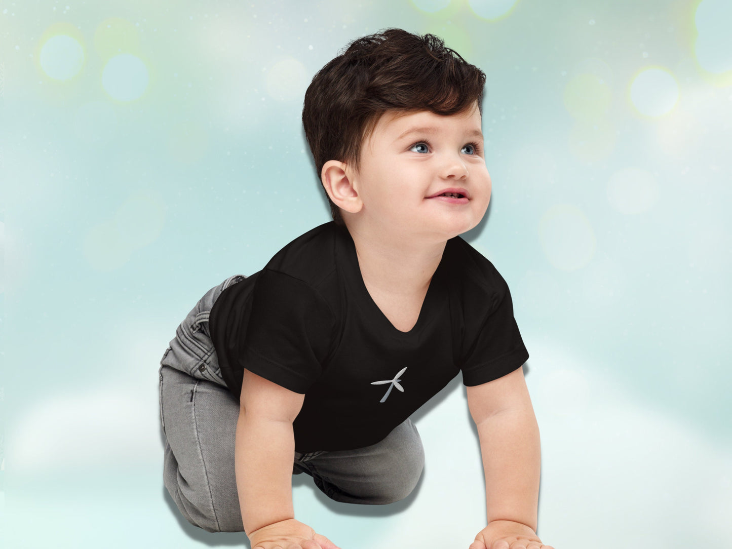 Wind Turbine Embroidery Baby Tee, Renewable Energy Toddler T-shirt, Cotton Embroidered Wind Energy Shirt for Little Ones