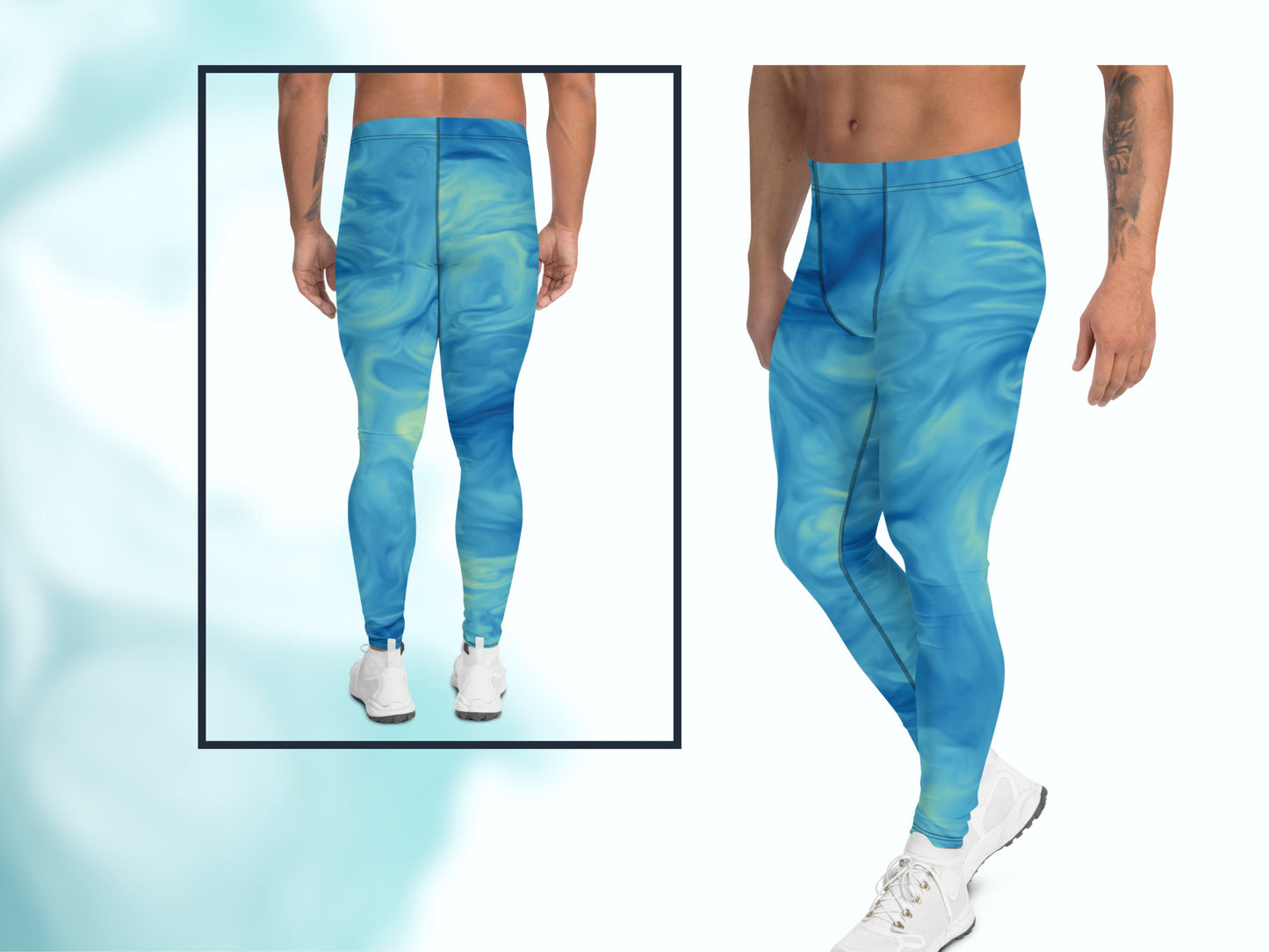 Tie-dye Patterned Meggings for Workout Yoga Running, Stretchy Leggings for Him, Men's Athletic Thermal Base Layer Exercise Compression Pants