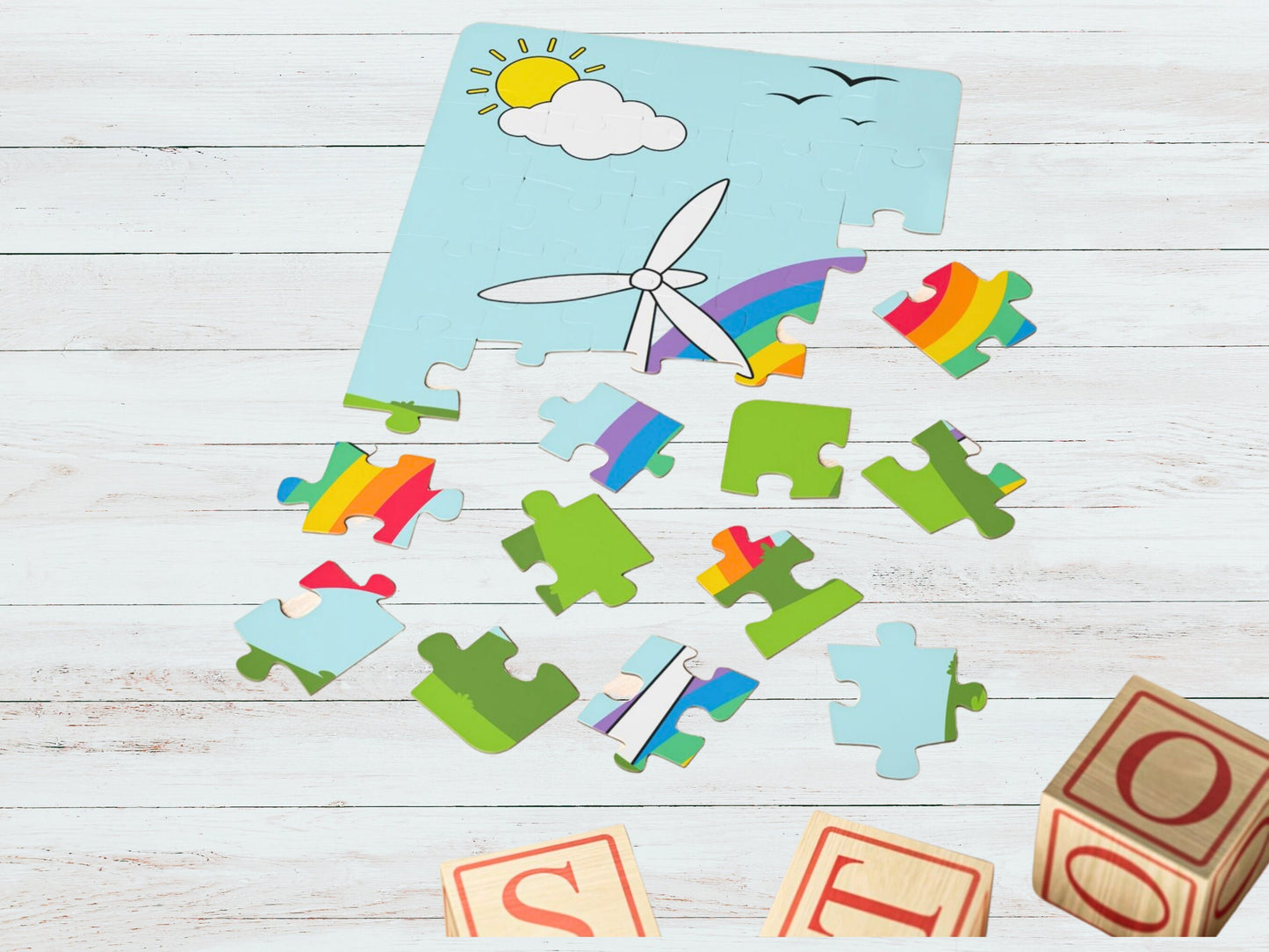 Wind Energy Puzzle for Children, Holiday Gift Idea for Toddlers, Large Pieces Puzzle for Young Kids, Montessori Christmas Gift for Kids.