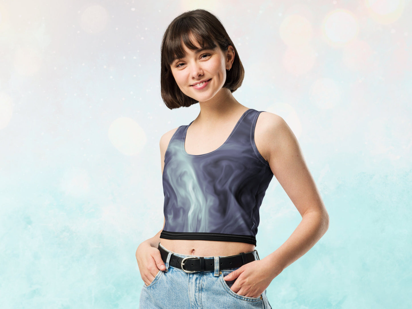 Tie-Dye Patterened Body-Hugging Cute Casual Crop Top, Gym Workout    Cropped Tank Top, Athletic Yoga  Shirt,Comfy Stretchy Sports Crop Shirt