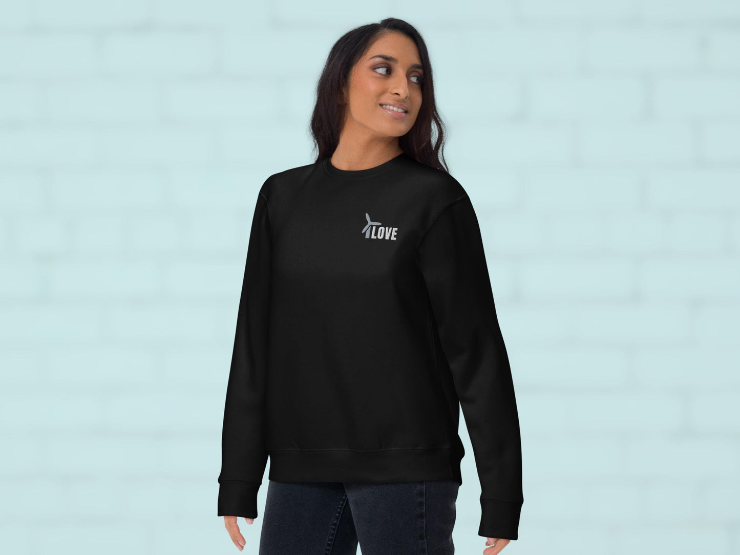 Unisex Wind Energy Embroidered Sweatshirt, Renewable Energy Cotton Pullover, Fleece Wind Turbine Crewneck Sweater, Comfy Green Energy Jumper
