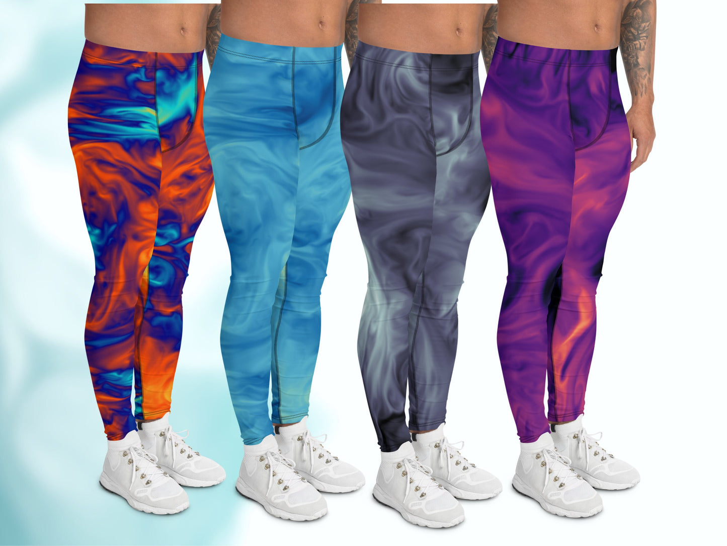 Tie-dye Patterned Meggings for Workout Yoga Running, Stretchy Leggings for Him, Men's Athletic Thermal Base Layer Exercise Compression Pants