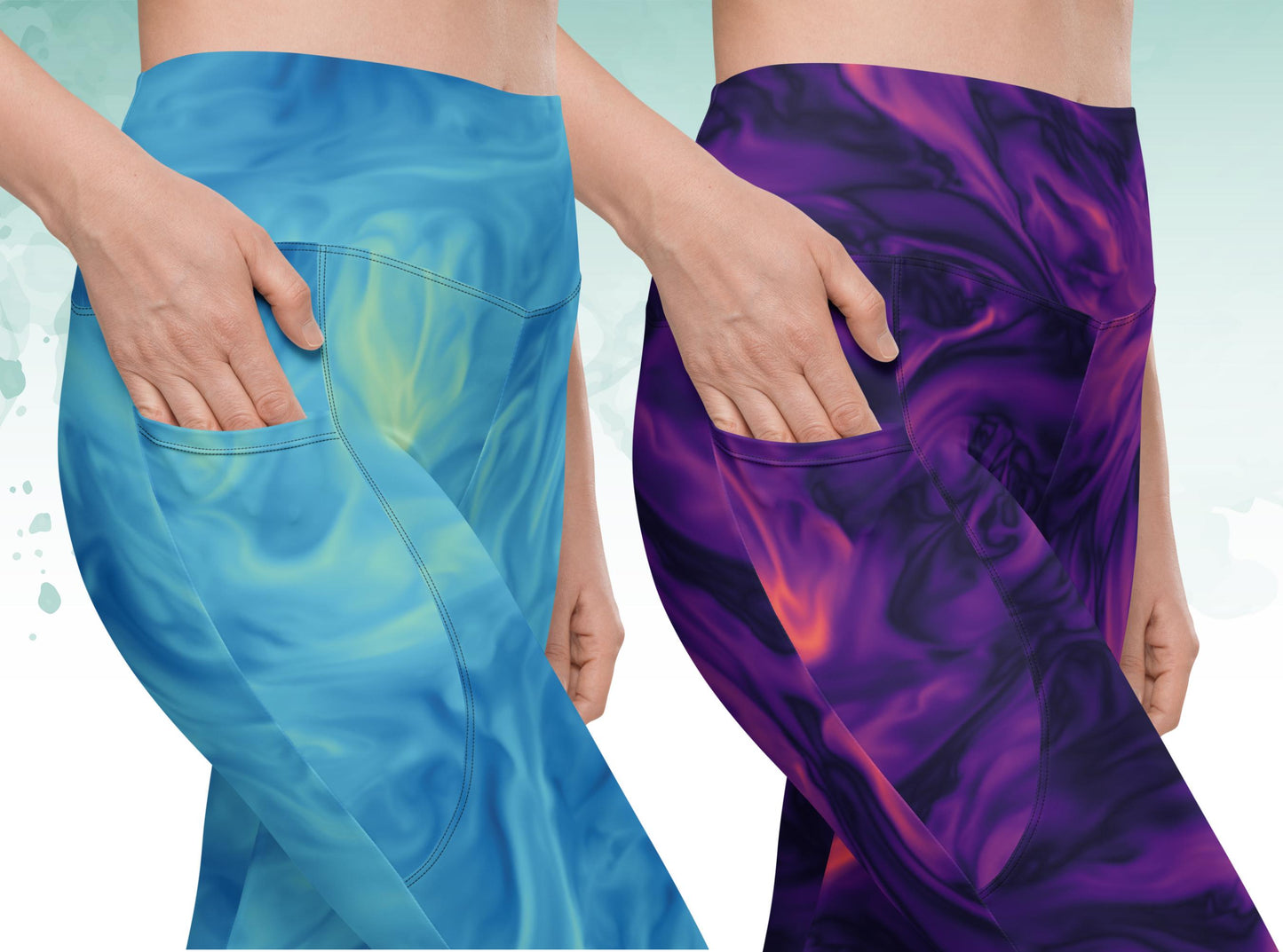 Sustainable High-Waist Tie-Dye Patterned  Leggings with Pockets,Pocketed Workout Leggings,2XS-6X Pilates Exercise Yoga Leggings for Women