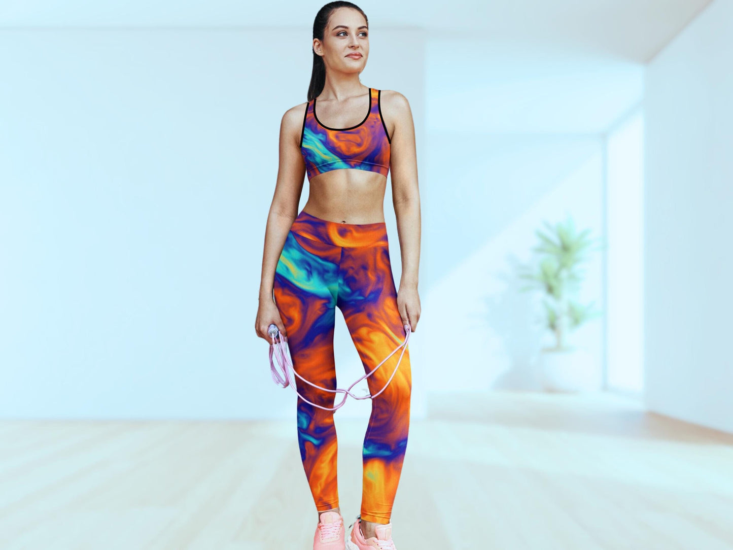 High-Waist Swirl Turbulence Workout Yoga Set, Pocketed Leggings