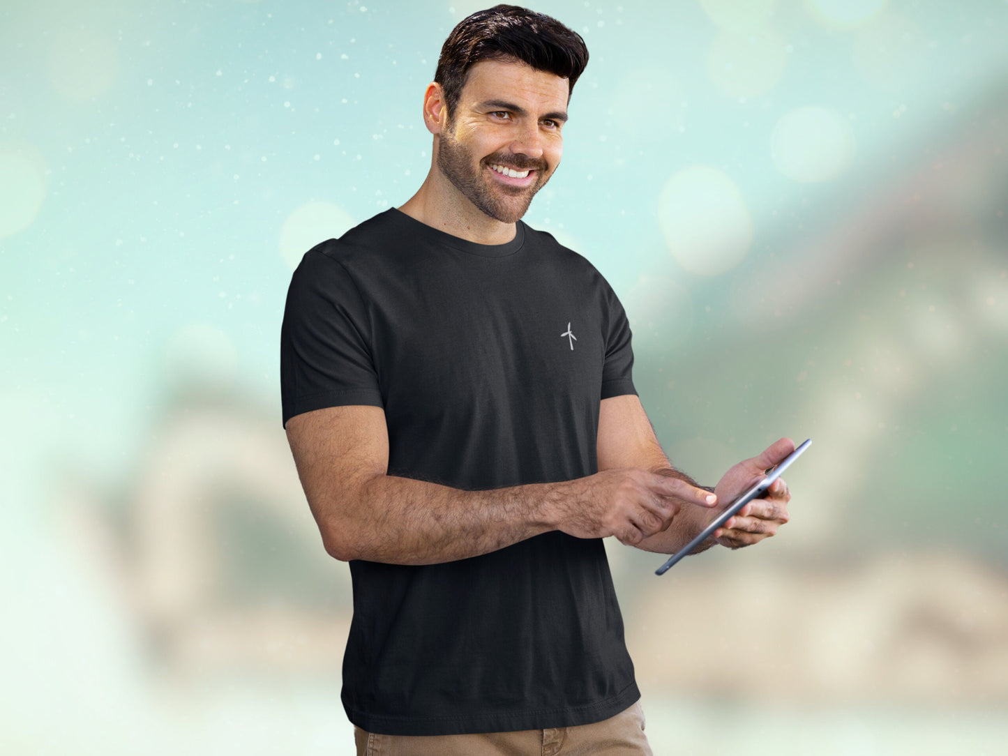 Unisex Wind Turbine Embroidery T-Shirt, Women's - Men's Wind Energy Tee, Shirt for Renewable Energy Fans, Embroidered Wind Turbine Love