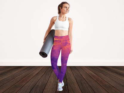 High-waist yoga set, digital tie-dye padded bra and leggings, women workout outfit, comfy activewear, vibrant gym set, stylish fitness wear