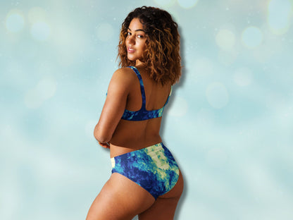 High-Waisted Bikini Plus Size Available, Sustainable Two-Piece Swimsuit  Water Color, Recycled Swim Wear for Women, Inclusive Sizing