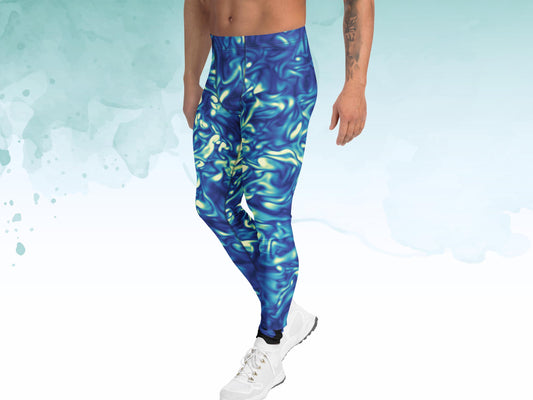 Men’s Science Print Leggings, Soft Stretchy Meggings for Workout or Layering, Bold Summer Activewear for Men, Men's Exercise Pants