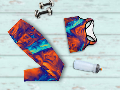 High-Waist Swirl Turbulence Workout Yoga Set, Pocketed Leggings