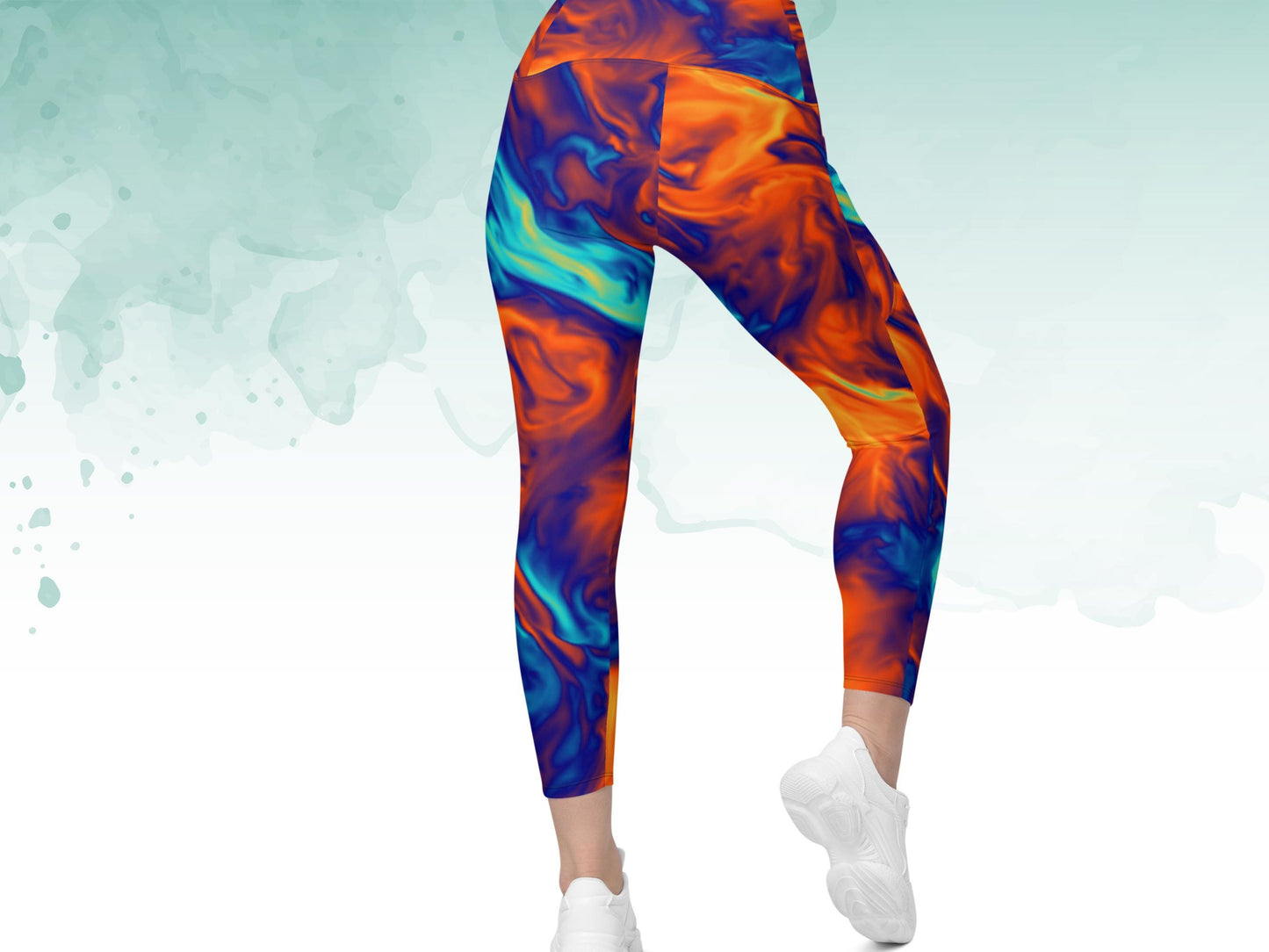 Sustainable High-Waist Tie-Dye Patterned  Leggings with Pockets,Pocketed Workout Leggings,2XS-6X Pilates Exercise Yoga Leggings for Women