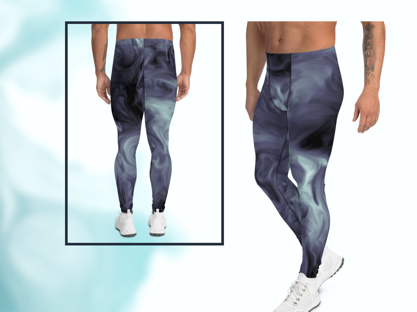 Tie-dye Patterned Meggings for Workout Yoga Running, Stretchy Leggings for Him, Men's Athletic Thermal Base Layer Exercise Compression Pants